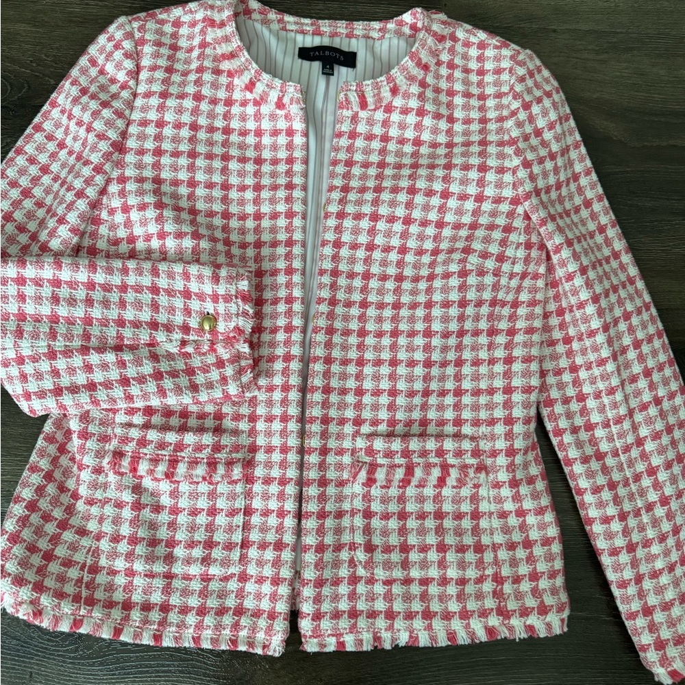 New! Pink and White Checkered Blazer.